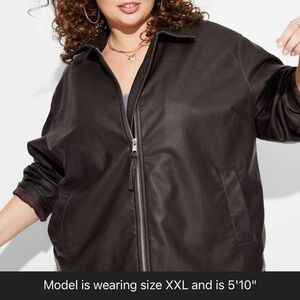 XXL Bomber Jacket Oversized Brown Faux Leather Wild Fable
